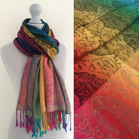 Rainbow pashmina scarves shawls Wedding bridal wraps Multicolor Soft cozy Scarf - Picture 1 of 4